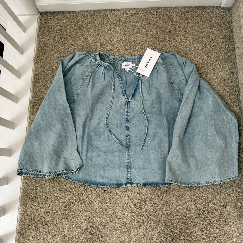 NWT Frame Denim Linen and Cotton Top Bell Long Sleeves Size S - Picture 2 of 5